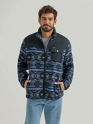 Men's Wrangler Zip Front Lightweight Ripstop Yoke Sherpa Jacket Blue Shadow