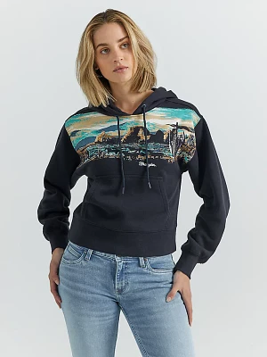 Women's Landscape Graphic Pullover Hoodie Dark Navy