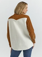 Women's Corduroy Yoke Sherpa Shirt Jacket Caramel