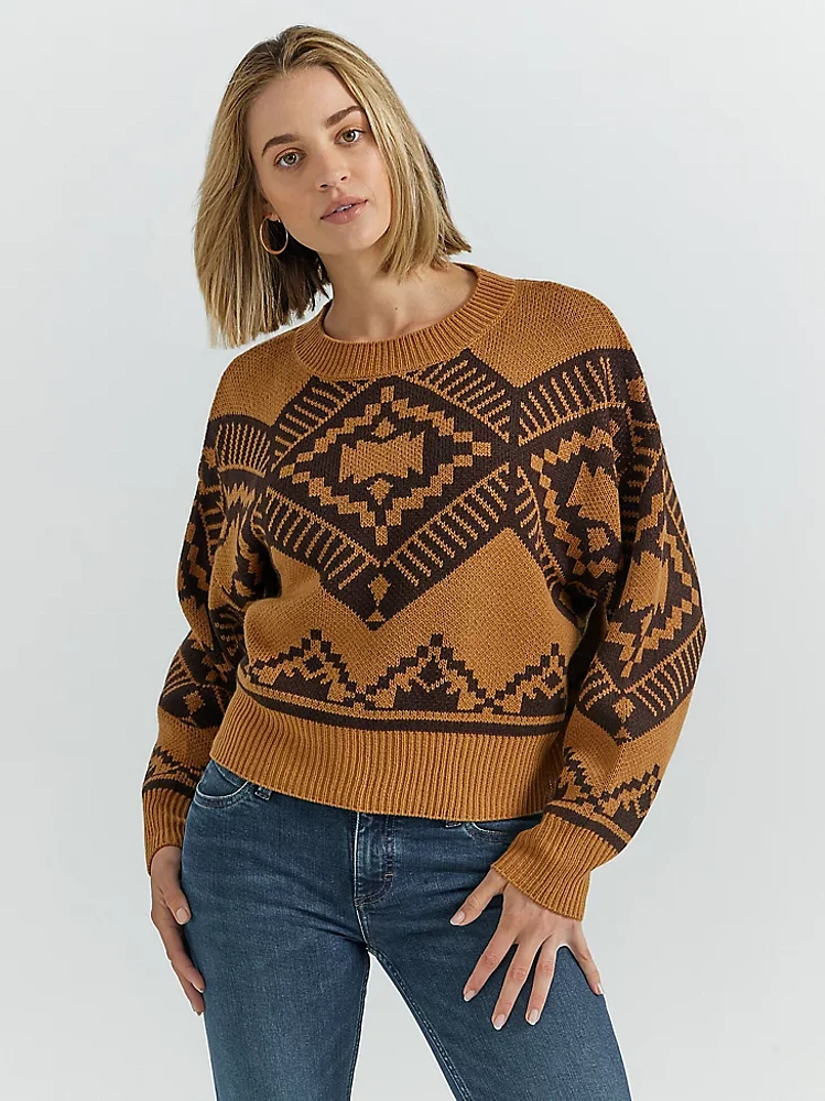 Women's Wrangler Retro® Southwestern Pullover Sweater Jewel Brown