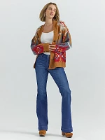 Women's Western Pattern Cardigan Sweater Caramel