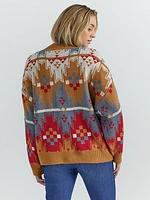 Women's Western Pattern Cardigan Sweater Caramel