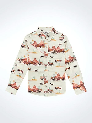 Girl's Cacti Horses Western Snap Shirt White Multi