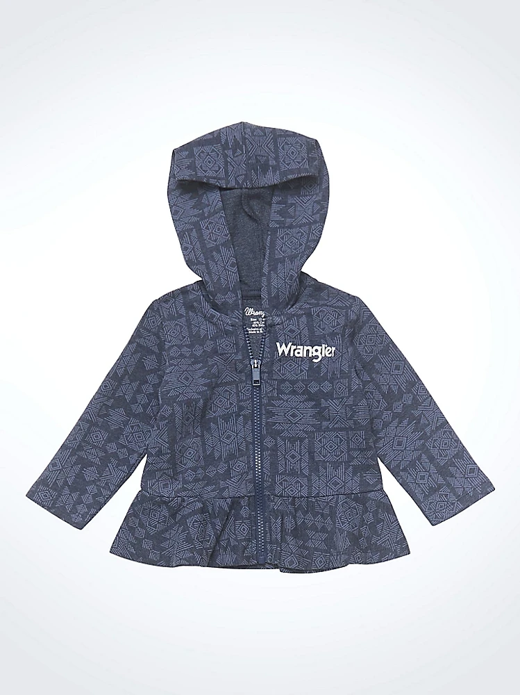 Little Girl's Wrangler Graphic Full Zip Ruffle Hem Hoodie Navy