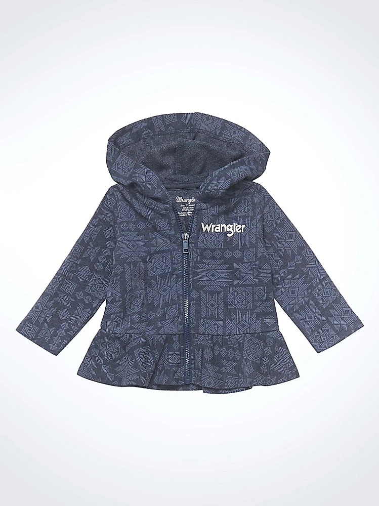 Little Girl's Wrangler Graphic Full Zip Ruffle Hem Hoodie Navy