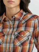 Women's Essential Long Sleeve Plaid Western Snap Top Harvest Orange