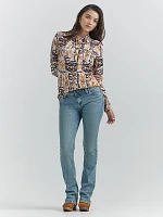 Women's Geo Print Western Snap Shirt Patchy