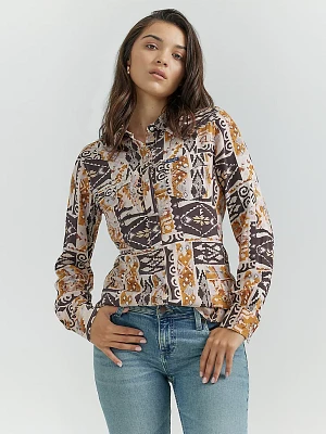 Women's Geo Print Western Snap Shirt Patchy