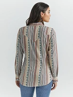 Women's Wrangler Retro® Long Sleeve Southwestern Stripe Western Snap Shirt Pink Blue