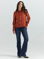 Women's Satin Rodeo Blouse Burnt Orange