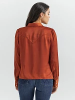 Women's Satin Rodeo Blouse Burnt Orange