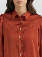 Women's Satin Rodeo Blouse Burnt Orange