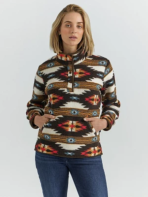 Women's Southwestern Sherpa Quarter Snap Pullover Geo Brown