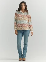 Women's Allover Printed Quarter-Zip Fleece Pullover Sunset Floral