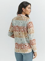 Women's Allover Printed Quarter-Zip Fleece Pullover Sunset Floral