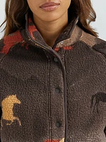 Women's Wrangler Retro® Printed Sherpa Snap Jacket Stallion Brown