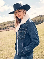 Women's Western Sherpa Lined Denim Wrange Coat Dark