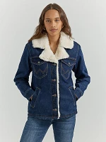 Women's Western Sherpa Lined Denim Wrange Coat Dark