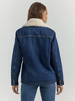 Women's Western Sherpa Lined Denim Wrange Coat Dark