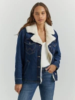 Women's Western Sherpa Lined Denim Wrange Coat Dark