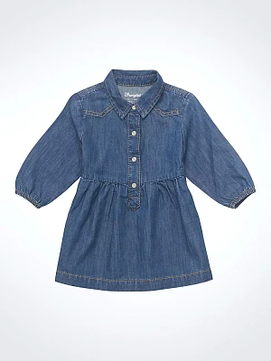 Little Girl's Denim Ruffle Yoke Dress Blue