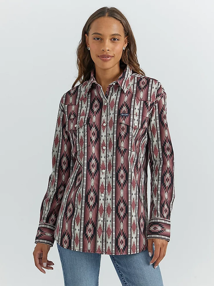 Women's Checotah Boyfriend Western Snap Shirt Burgundy