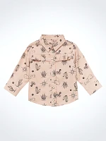 Little Girl's Ruffle Yoke Print Western Snap Shirt Pink