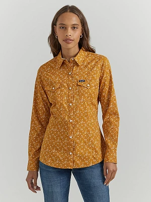 Women's Wrangler All Occasion Western Snap Shirt Mini Yellow