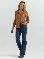 Womens Suede Rodeo Snap Shirt:Brown:M