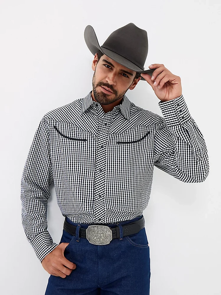 Wrangler® Rodeo Ben Western Snap Shirt Black Gingham