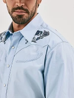 Wrangler® Rodeo Ben Western Snap Shirt Light Blue Embroidery