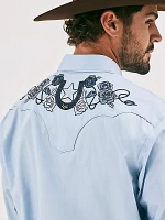 Wrangler® Rodeo Ben Western Snap Shirt Light Blue Embroidery