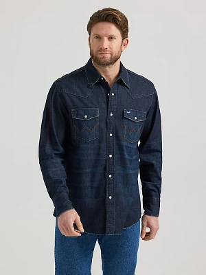 Vintage-Inspired Western Snap Workshirt Dark Wash