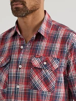 Men's Relaxed Stretch Poplin Plaid Shirt Red Ombre