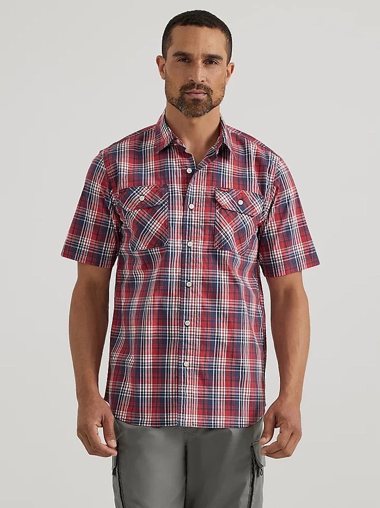 Men's Relaxed Stretch Poplin Plaid Shirt Red Ombre