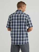 Men's Relaxed Stretch Poplin Plaid Shirt Pearl Blue