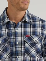 Men's Relaxed Stretch Poplin Plaid Shirt Pearl Blue