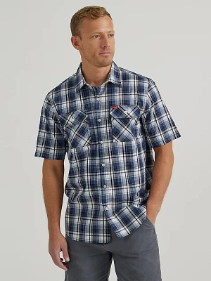 Men's Relaxed Stretch Poplin Plaid Shirt Pearl Blue