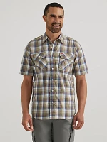 Men's Relaxed Stretch Poplin Plaid Shirt Clover Green