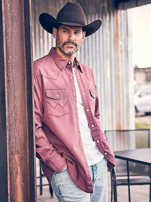 Vintage-Inspired Western Snap Workshirt Burgundy