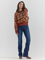 Women's Wrangler Retro® Southwestern Pullover Sweater Horseshoe Burgunday