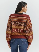 Women's Wrangler Retro® Southwestern Pullover Sweater Horseshoe Burgunday