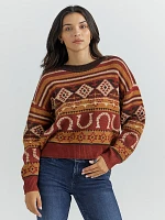 Women's Wrangler Retro® Southwestern Pullover Sweater Horseshoe Burgunday