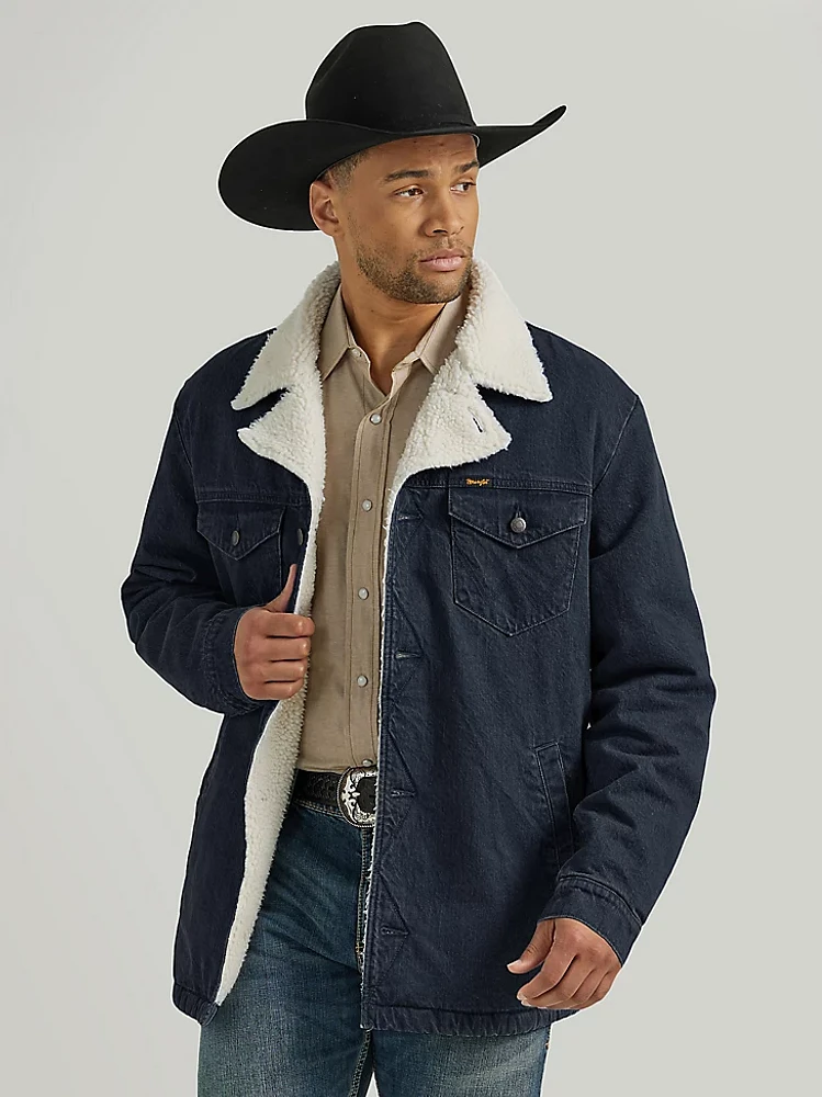 Men's Western Sherpa Lined Denim Wrange Jacket Rustic Navy