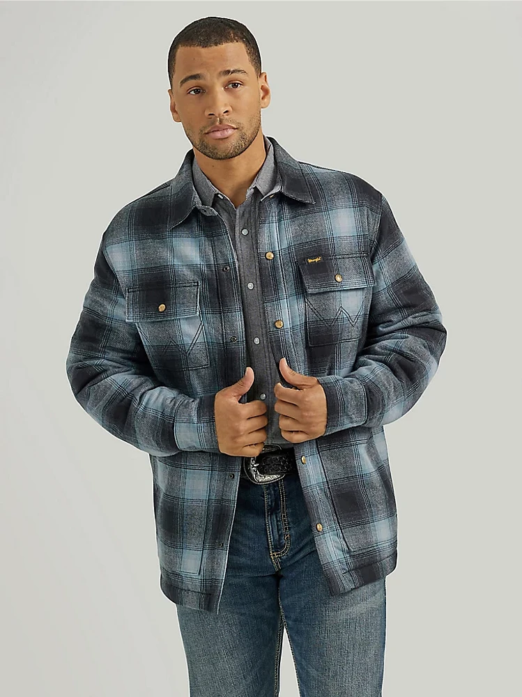 Men's Wrangler Sherpa Lined Flannel Shirt Jacket Mid- State