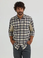 Wrangler ATG™ Plaid Mixed Material Shirt Steel Blue