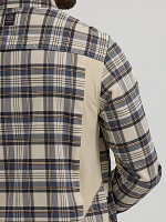 Wrangler ATG™ Plaid Mixed Material Shirt Steel Blue