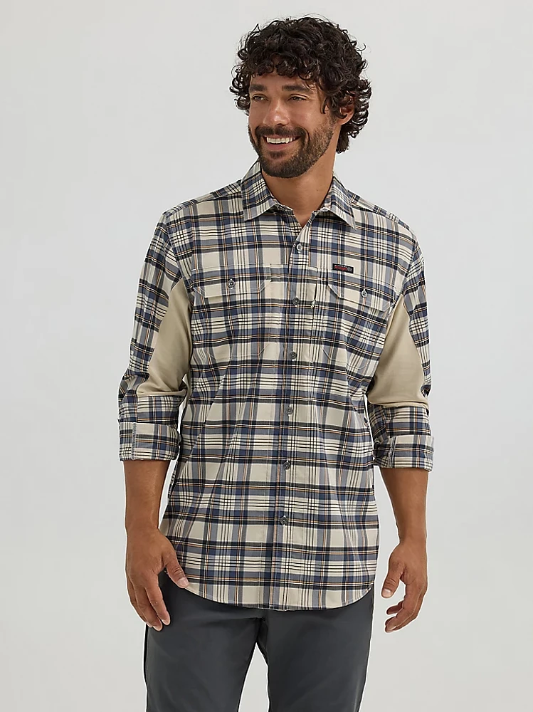 Wrangler ATG™ Plaid Mixed Material Shirt Steel Blue