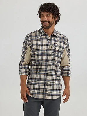 Wrangler ATG™ Plaid Mixed Material Shirt Steel Blue