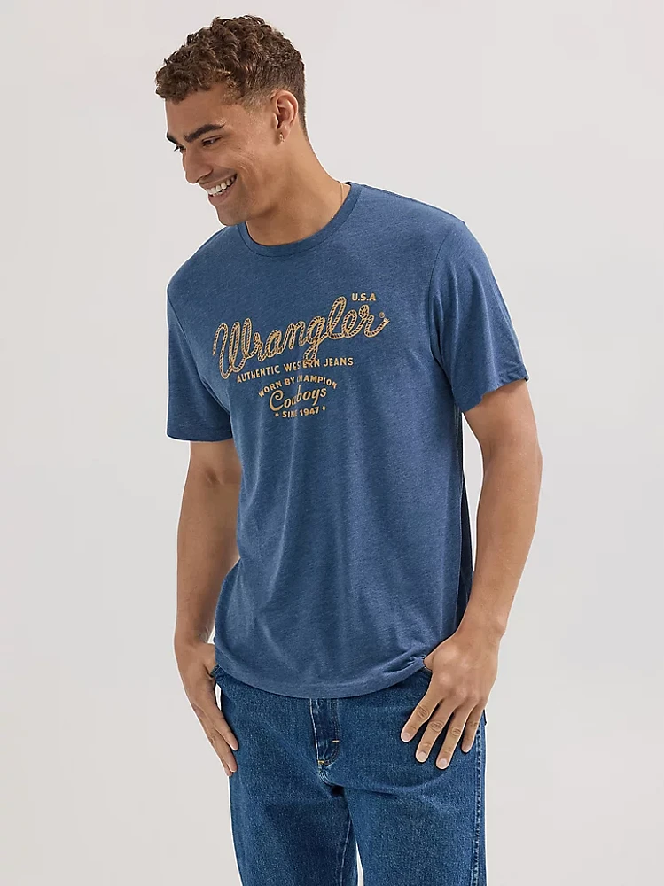 Men's Wrangler Rope Emblem Graphic T-shirt Dark Denim Heather